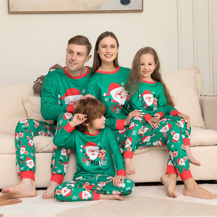 Jul Familj Matchande Pyjamas Set Grön Santa Claus Pyjamas