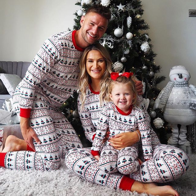 Jul rund krage tryckt förälder-barn kostym