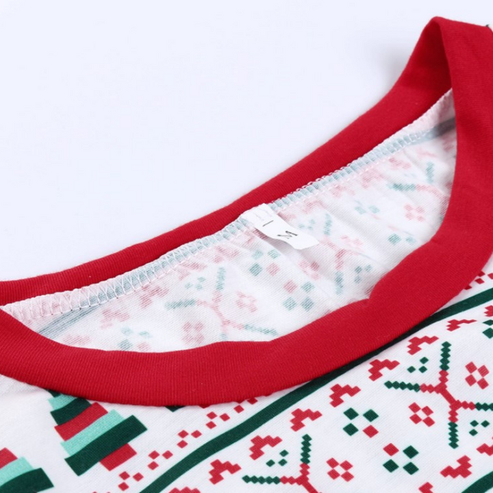 חליפת הורה-ילד בהדפסת צווארון עגול לחג המולד