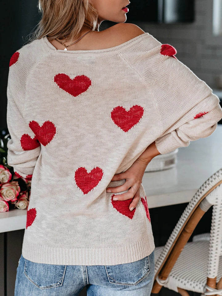 Valentijnsdag gebreide trui met V-hals