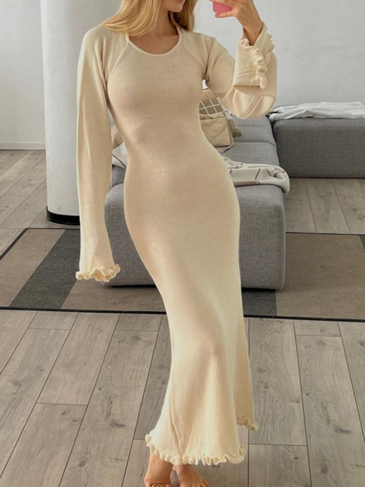 שמלת מקסי אלגנטית מוצקה ללא גב