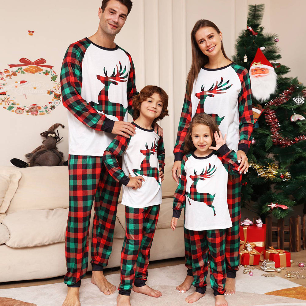 Conjunto de pijamas combinando para a família de Natal Pijama de grade verde