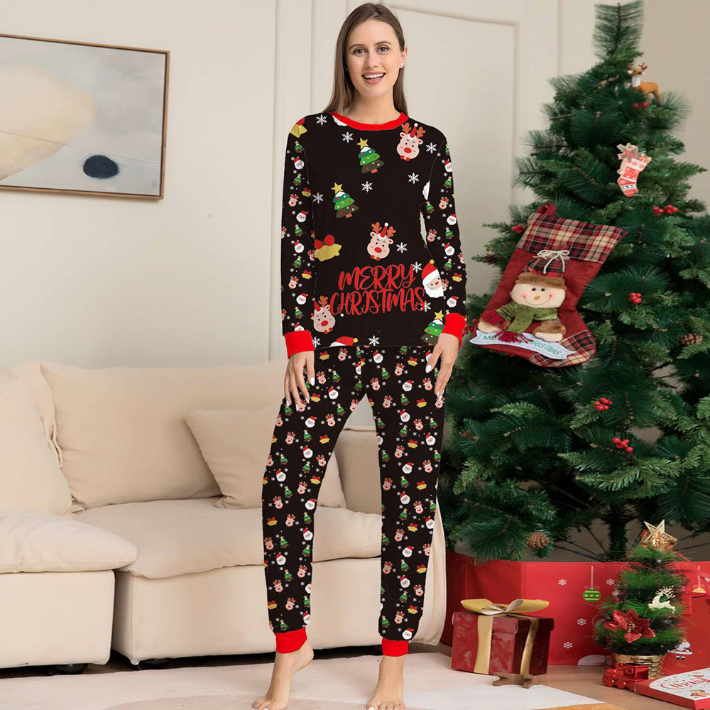 クリスマスファミリーマッチングパジャマセットブラックスノーマンワンピースパジャマ