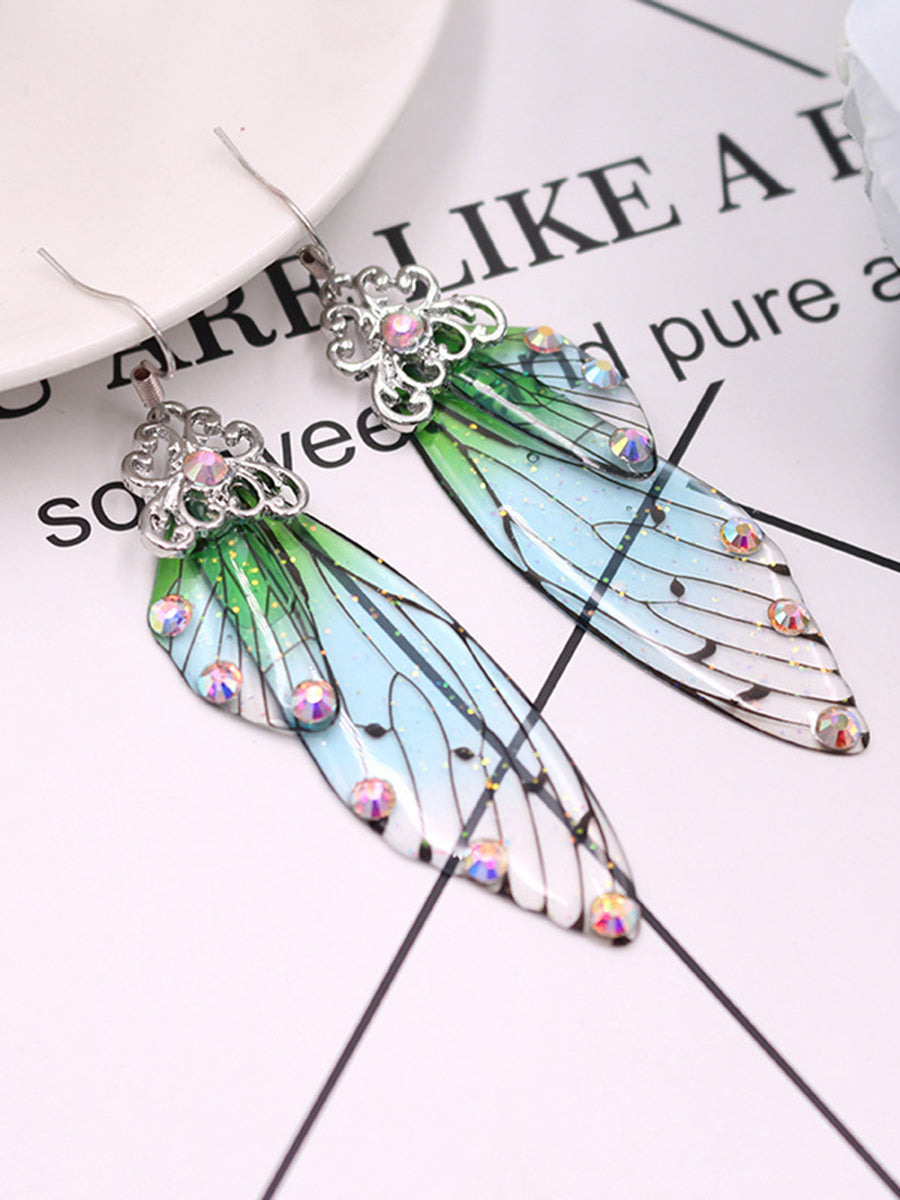 Křišťálové náušnice s motýlími křídly se zelenými drahokamy cikádovými křídly