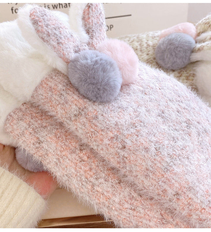 Guanti invernali austriaci in lana cotta con coniglietto