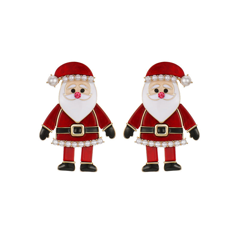 Christmas Cute Stud Earrings Movable Santa Claus