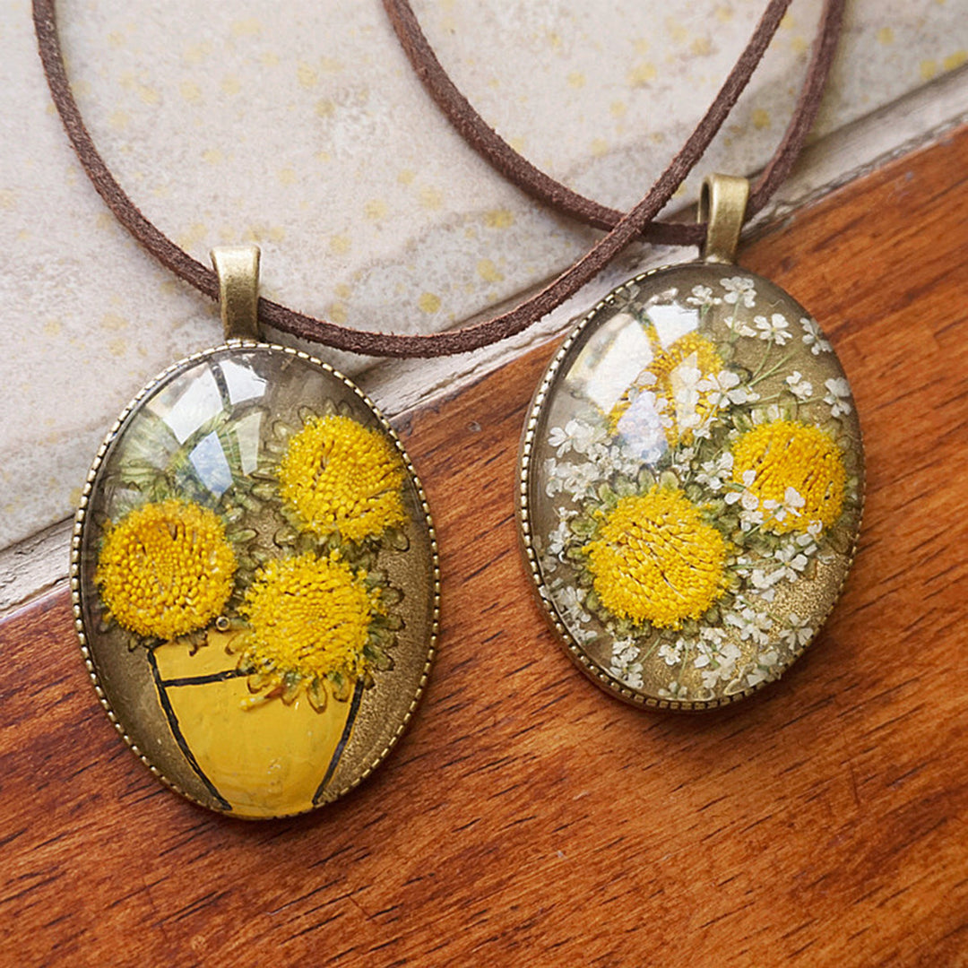 Pryskyřičné lisované květinové náhrdelníky - Van Gogh Sunflower