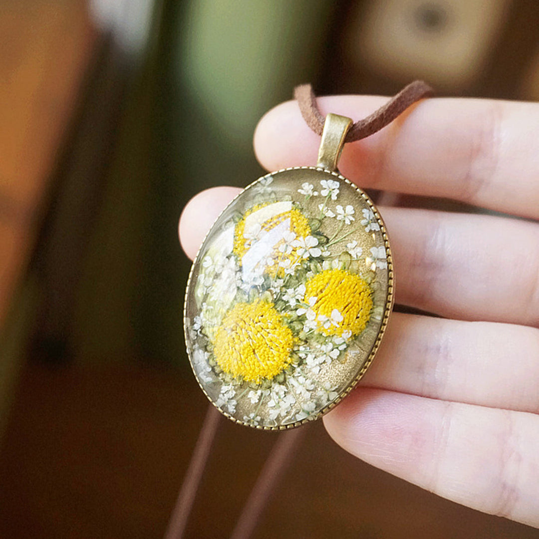 Collares de flores prensadas en resina - Girasol Van Gogh
