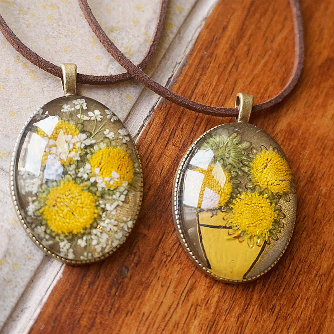 Halsketten mit gepressten Blumen aus Kunstharz – Van-Gogh-Sonnenblume