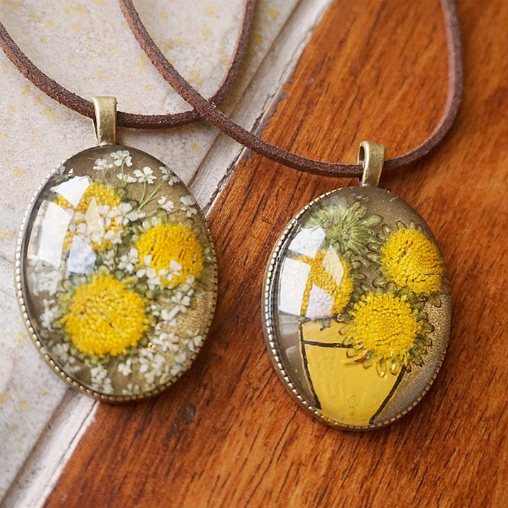 Naszyjniki z tłoczonych żywic kwiatowych - Słonecznik Van Gogha