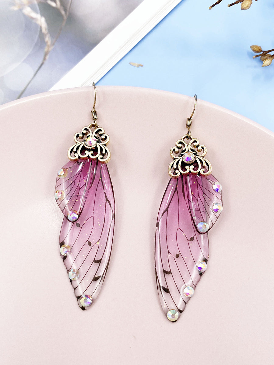 Butterfly Wing Pink Rhinestone Cicada Wing Crystal örhängen