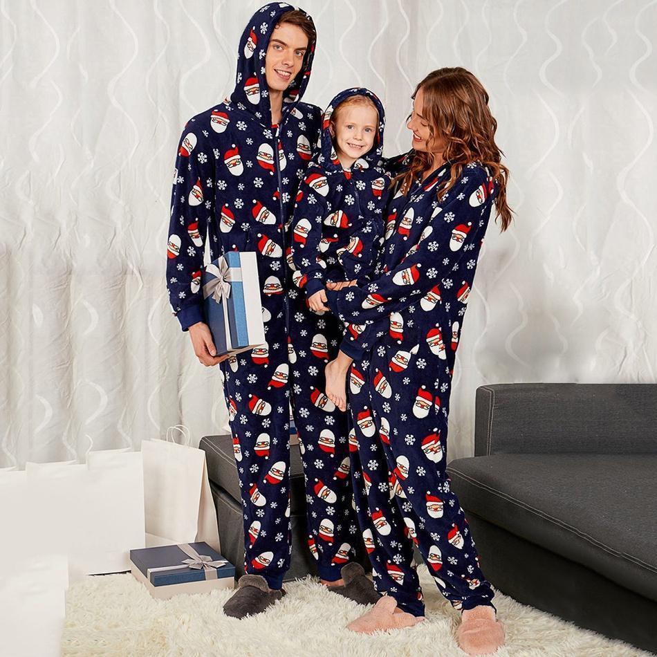 Weihnachtsmann-Einteiler mit Kapuze, passender Familien-Pyjama (mit Haustier-Hundekleidung)
