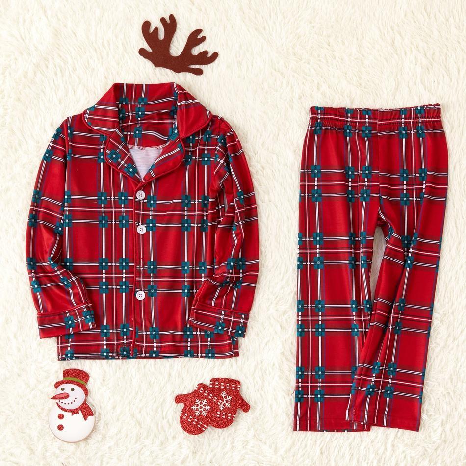 Conjuntos de pijamas a juego familiares con solapa a cuadros navideños