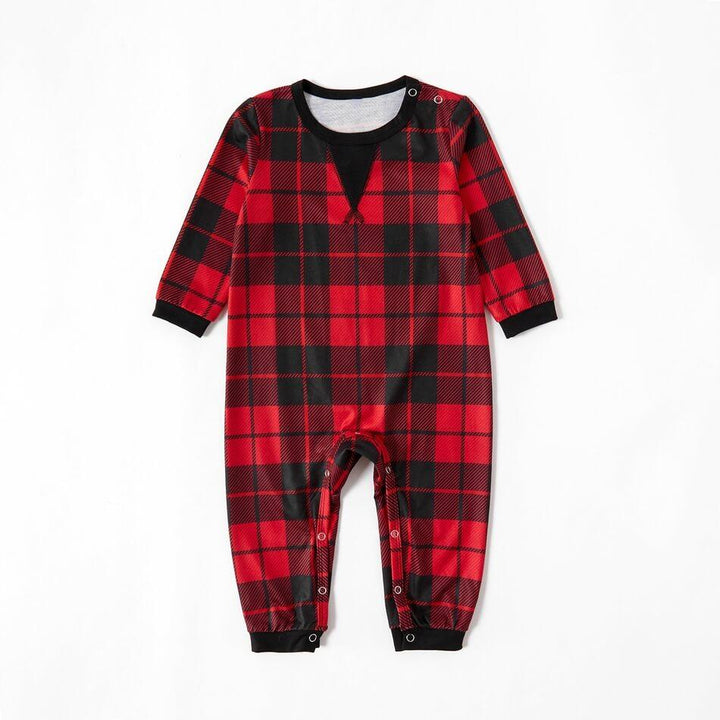 Conjunto de pijamas familiares a juego con cuadros navideños de color negro y rojo (con ropa para perros)