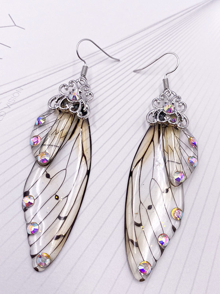 Orecchini in cristallo con ala di cicala con strass grigi e ala di farfalla