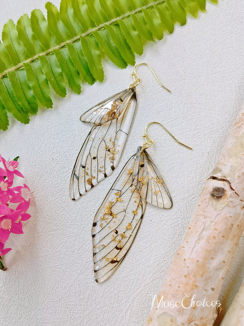 Motýlí křídlo ručně vyrobené křišťálové zlaté fólie náušnice