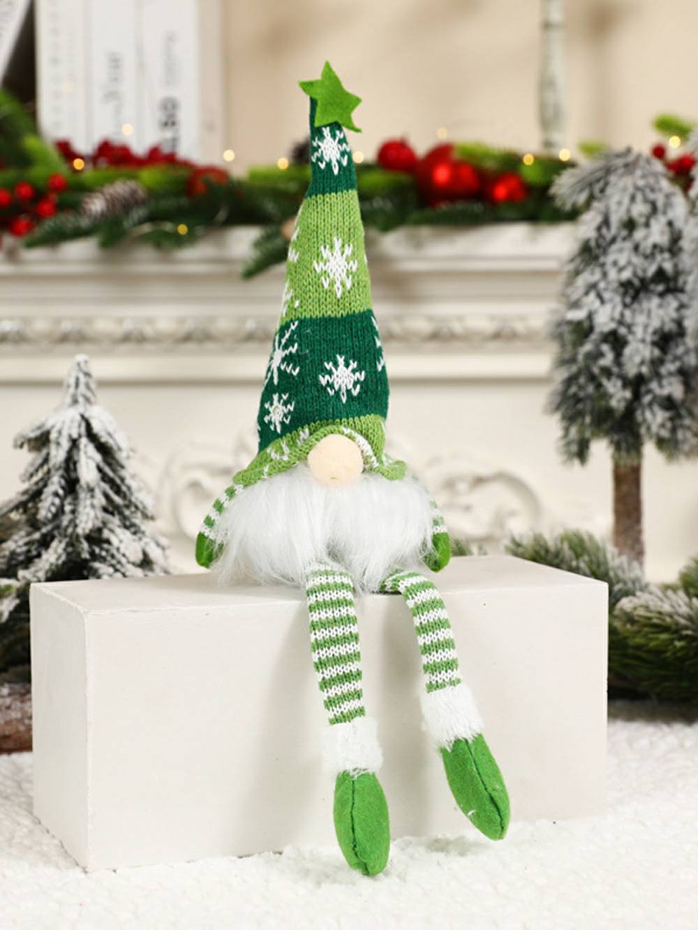 Χριστουγεννιάτικη βελούδινη κούκλα Ρούντολφ με μακρυπόποδα χιονονιφάδα φωτισμού LED