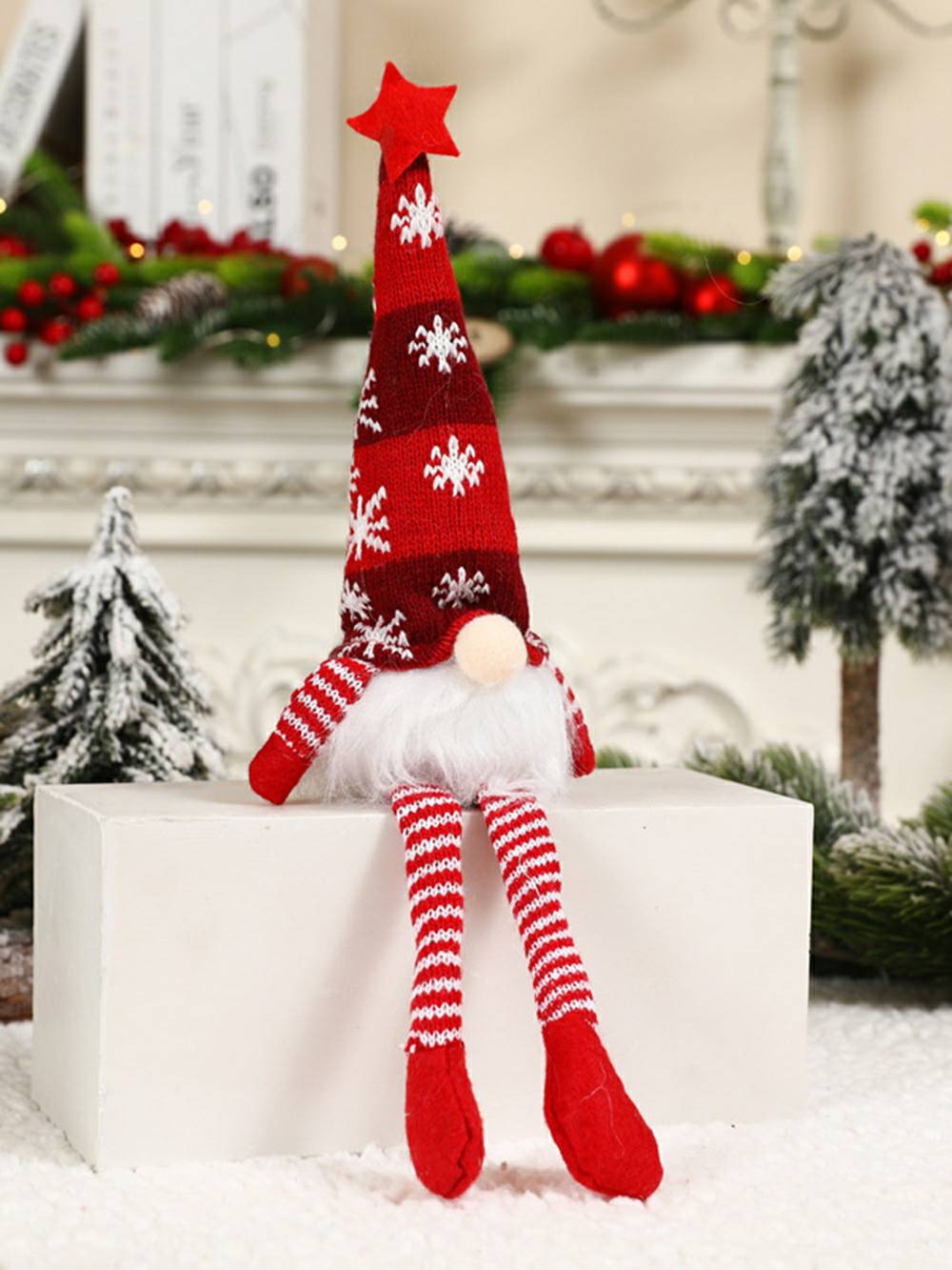 Bambola Rudolph con le gambe lunghe, in peluche natalizio, con fiocco di neve illuminato a LED