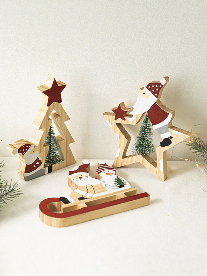 Kerstman houten vijfpuntige sterornamenten