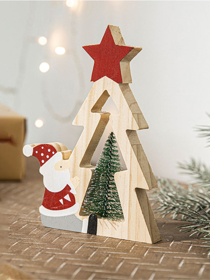 Kerstman houten vijfpuntige sterornamenten