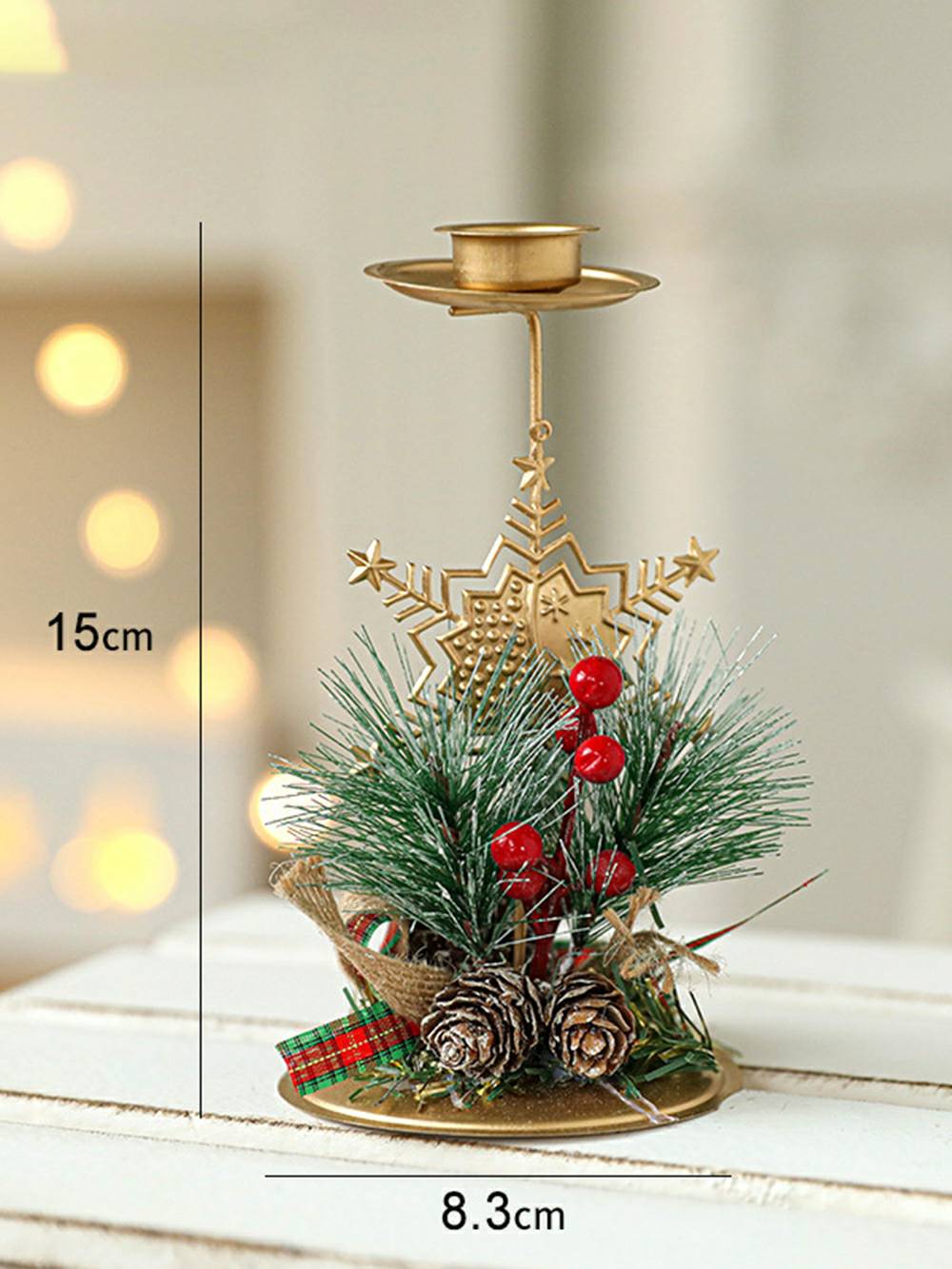 Christmas Gold Iron Candle Holder - Festive Decor Accent