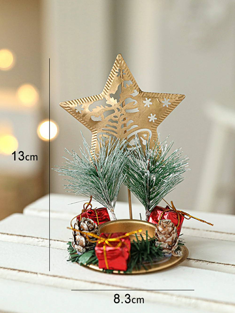 Castiçal de ferro dourado de Natal - detalhes de decoração festiva