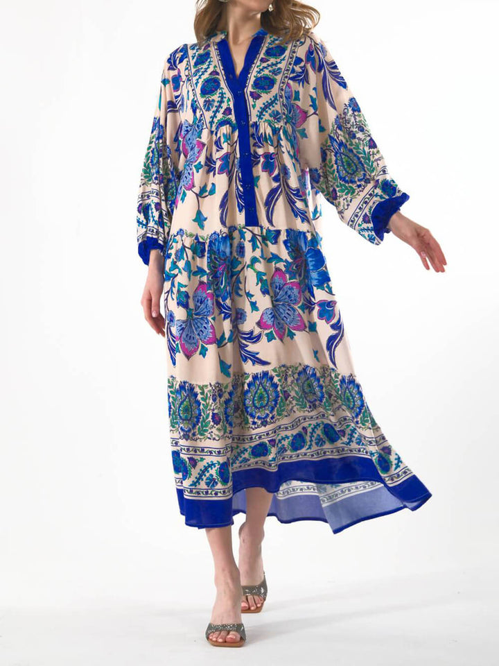 De Bohemian Bloom maxi-jurk met lange mouwen