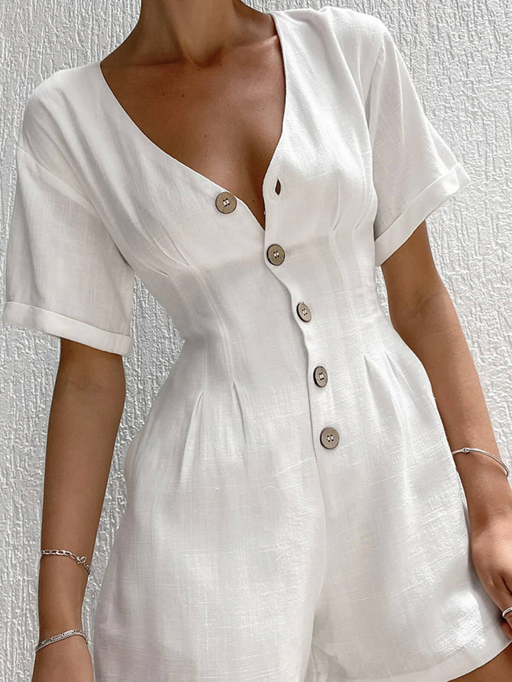 Button Down Lin Cotton Jazz Rompers