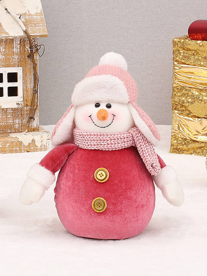Roze stof gebreide muts sneeuwpop knuffel kerstversiering