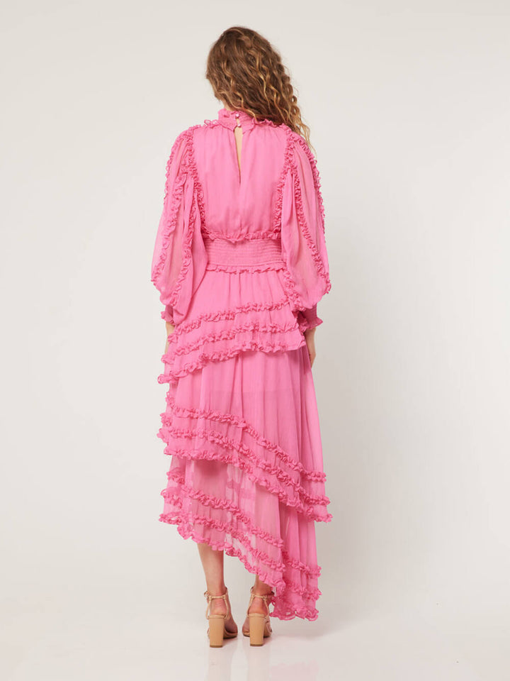 Stativ krage Tierred Ruffles Midi-kjole med lyktermer