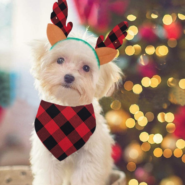 ファミリーマッチングチェック柄鹿プリントクリスマスパジャマセット(ペット犬服付き)