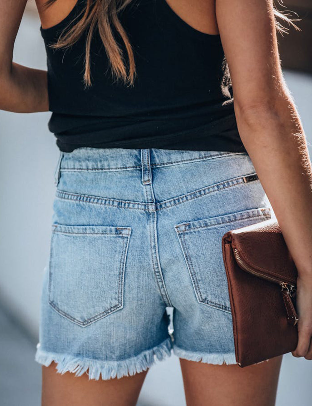 Shorts jeans desgastados Hazel com cintura alta