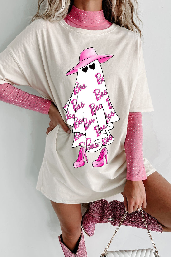Dziewczęca sukienka t-shirtowa oversize Ghost z grafiką (waniliowa)