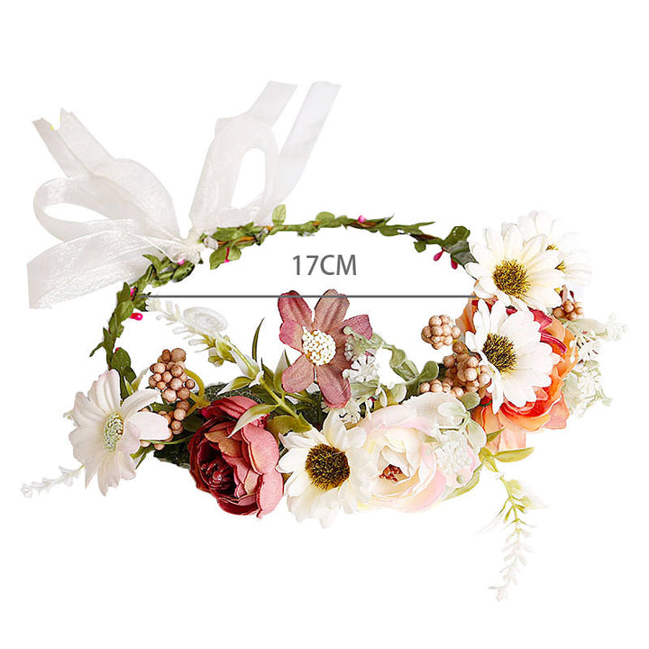 Brautblumenkrone – Rostrotes Sepia-Gänseblümchen und Rosen