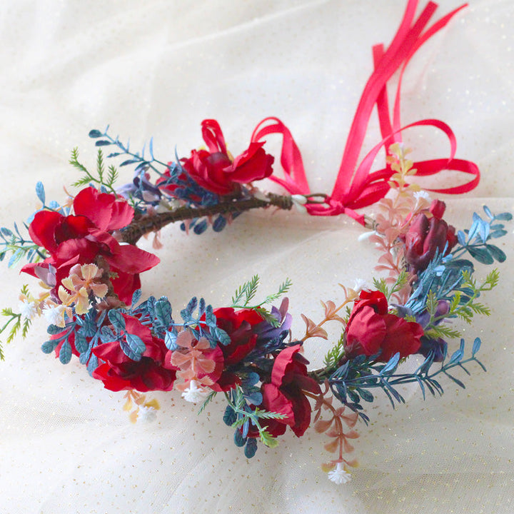 Coroa de flores de noiva - coroa de cabelo com peônias e rosas