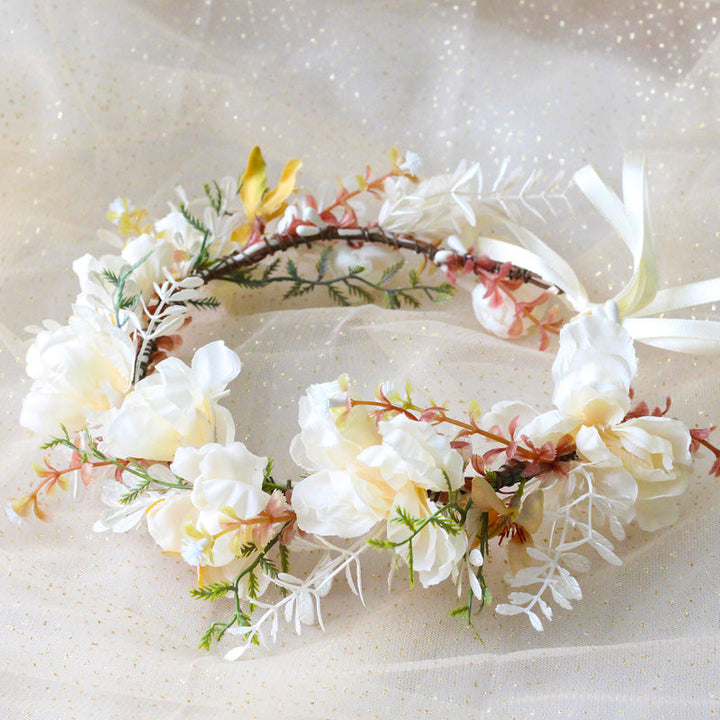 Svatební květinová koruna - věnec do vlasů pivoňka a růže
