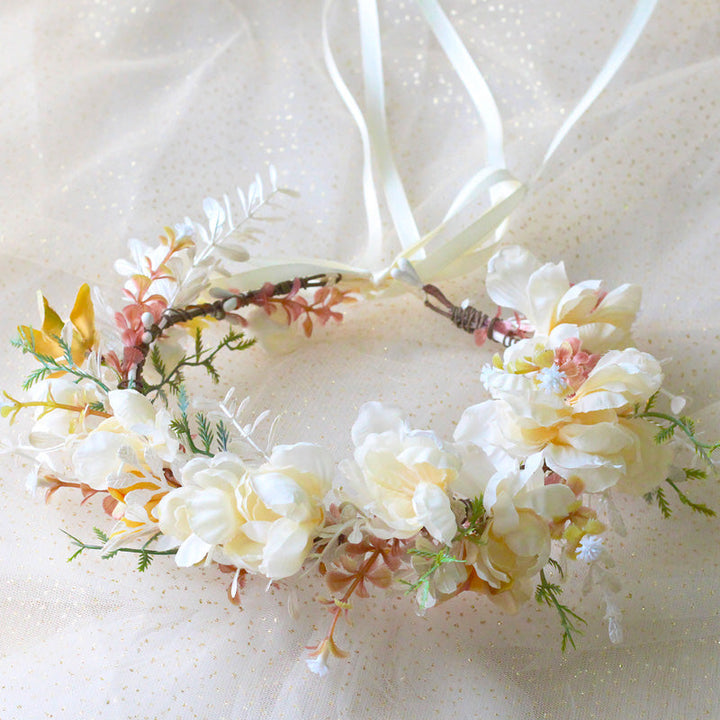 Svatební květinová koruna - věnec do vlasů pivoňka a růže