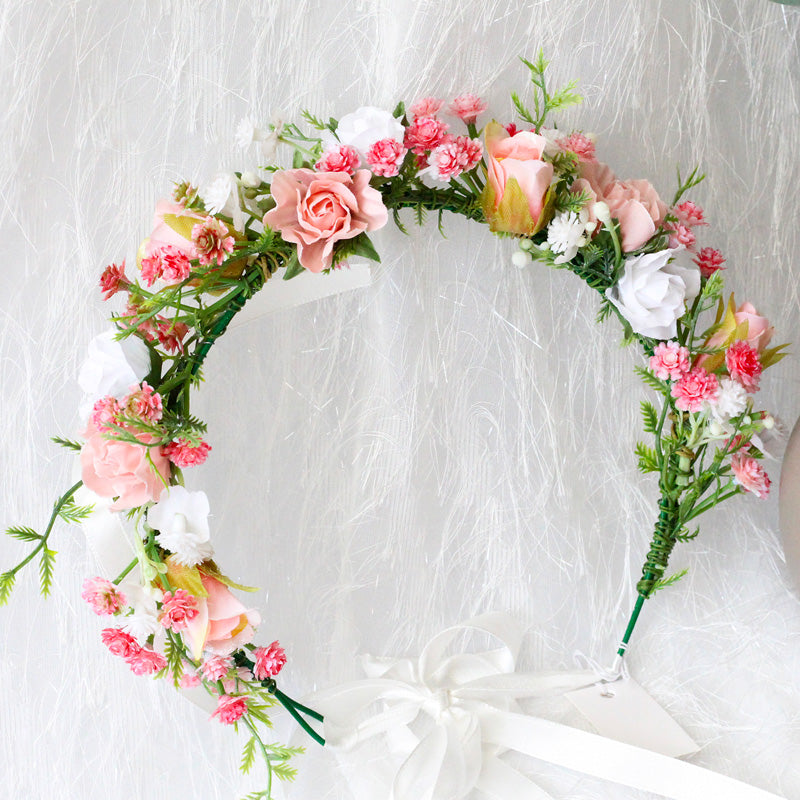 Couronne de fleurs nuptiale - Bouque de pivoines roses blanches