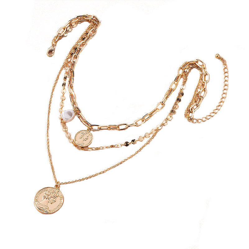 Naszyjnik z frędzlami Boho - wisiorek z perłami i monetami