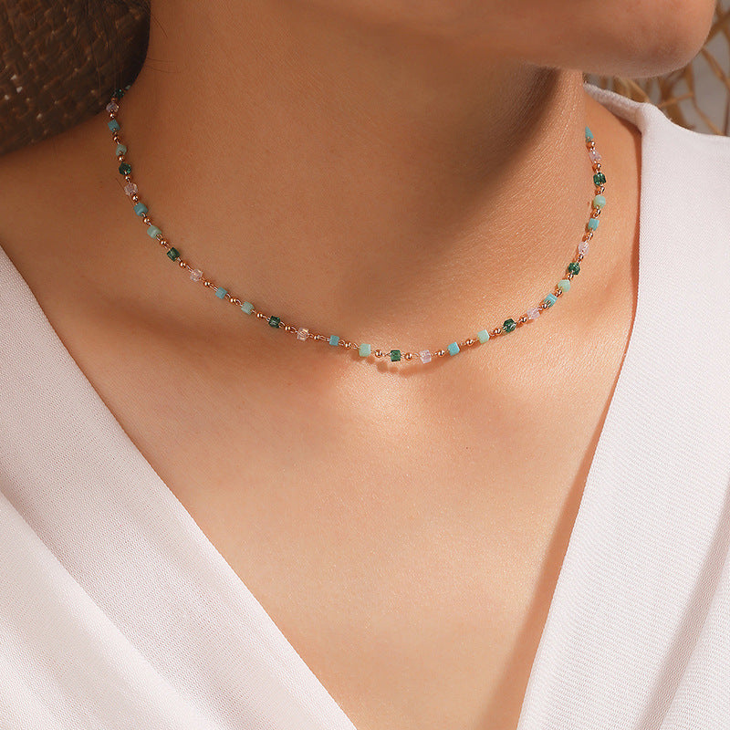 Collier Boho Turquoise - Ras de cou en perles faites à la main