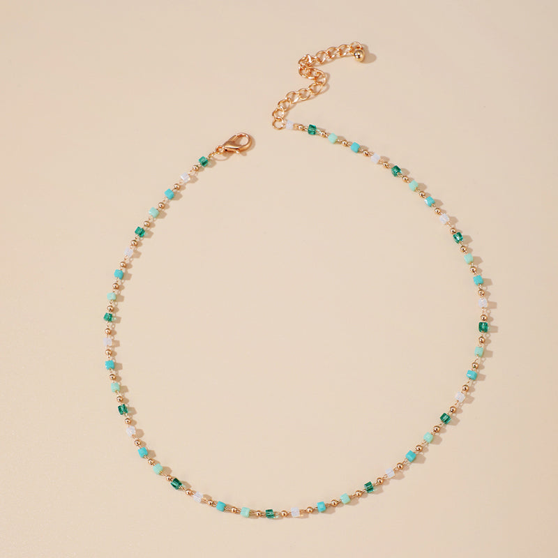 Turquoise Boho Necklace - Handmade Beaded Bead Choker
