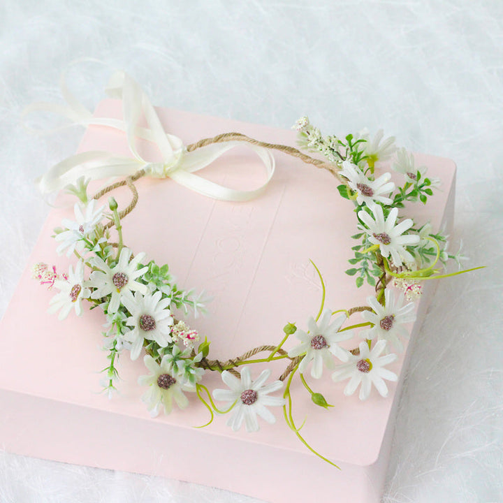 Corona di fiori da sposa - Foglie di eucalipto Piccola margherita bianca