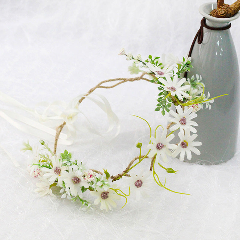 Corona de flores nupciales - Hojas de eucalipto Margarita blanca pequeña