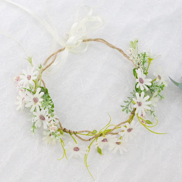 Coroa de flores de noiva - folhas de eucalipto pequena margarida branca