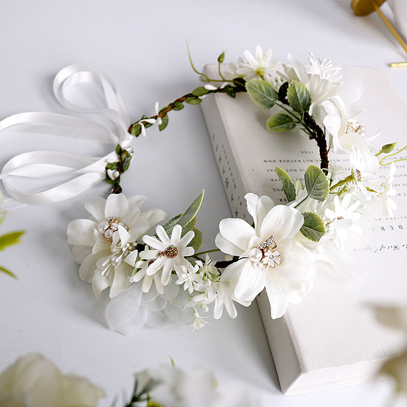 Corona de flores nupciales - Margarita de diamantes de imitación de perlas blancas