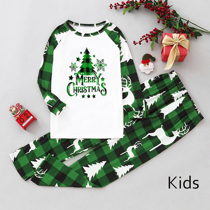 Grönt rutigt julgransmönster Familjematchande pyjamasset (med husdjurs hundkläder)