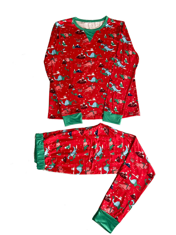 빨간색 귀여운 공룡 패턴 가족 일치하는 잠옷 세트