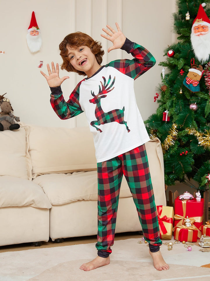 Conjuntos de pijamas familiares con ciervos a cuadros navideños (con mascotas)