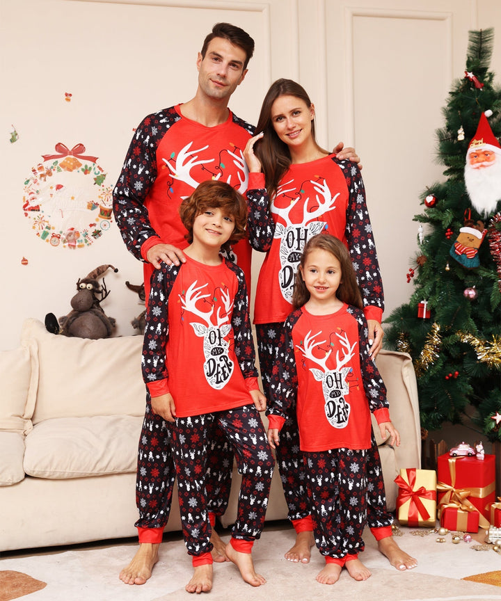Ensembles de pyjamas assortis Fmalily Snow Deer de Noël rouge (avec vêtements pour chien de l'animal)