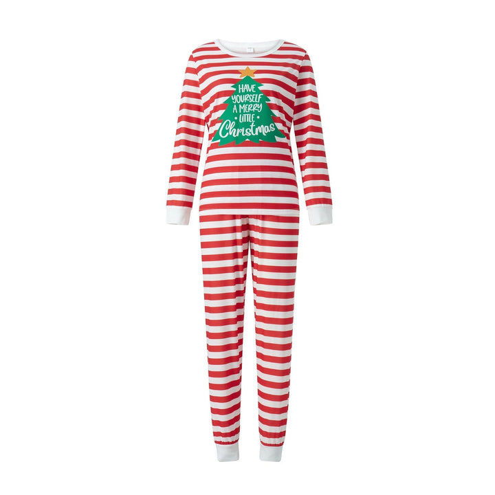 赤と白のストライプのクリスマスツリー Fmalily おそろいのパジャマ セット (ペットの犬の服付き)